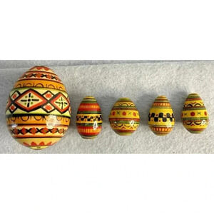 Ukrainian Wooden Easter Eggs Handmade Pysanky Pysanka Easter Eggs 2" 1" 5 pcs